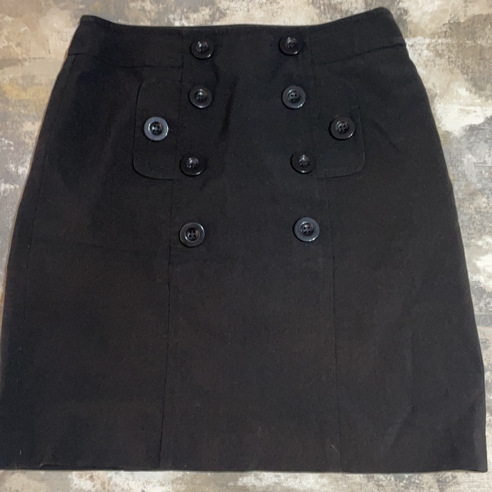 Ann Taylor Petites SZ 0P Black Mini Skirt Cute Front Button Detail and Side Zip - Picture 7 of 14